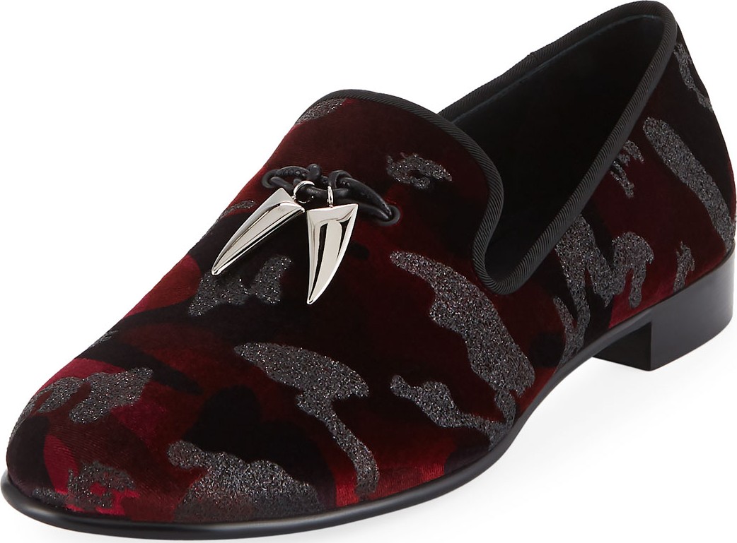 Giuseppe Zanotti Camouflage Velvet Horn Tassel Loafer