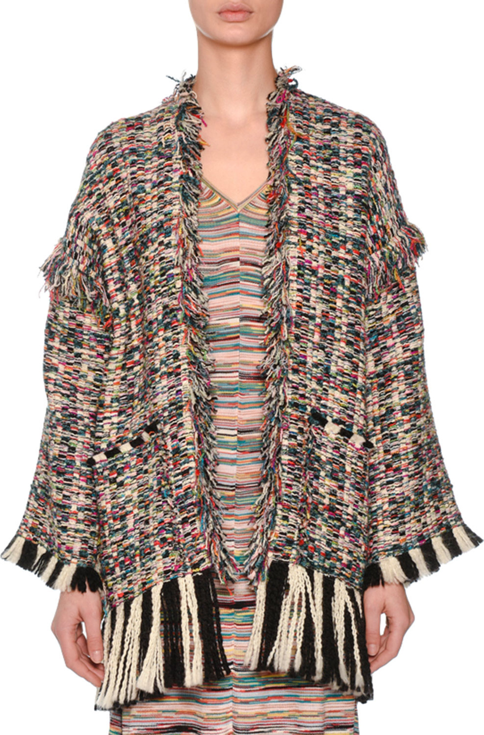 Missoni Oversized Multicolor Boucle Oversized Cardigan w/ Fray