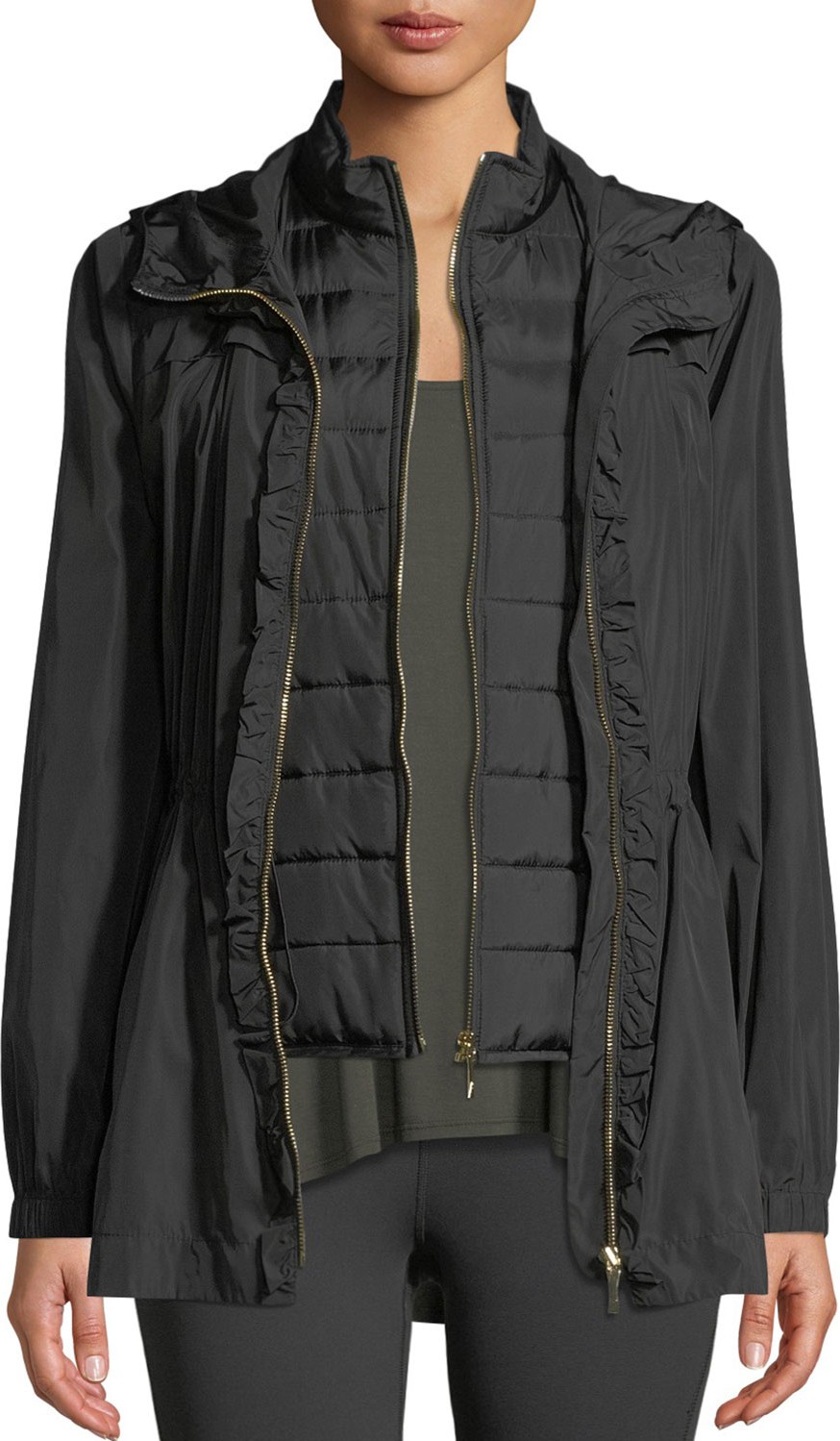 Kate Spade New York ruffle-placket hooded anorak jacket