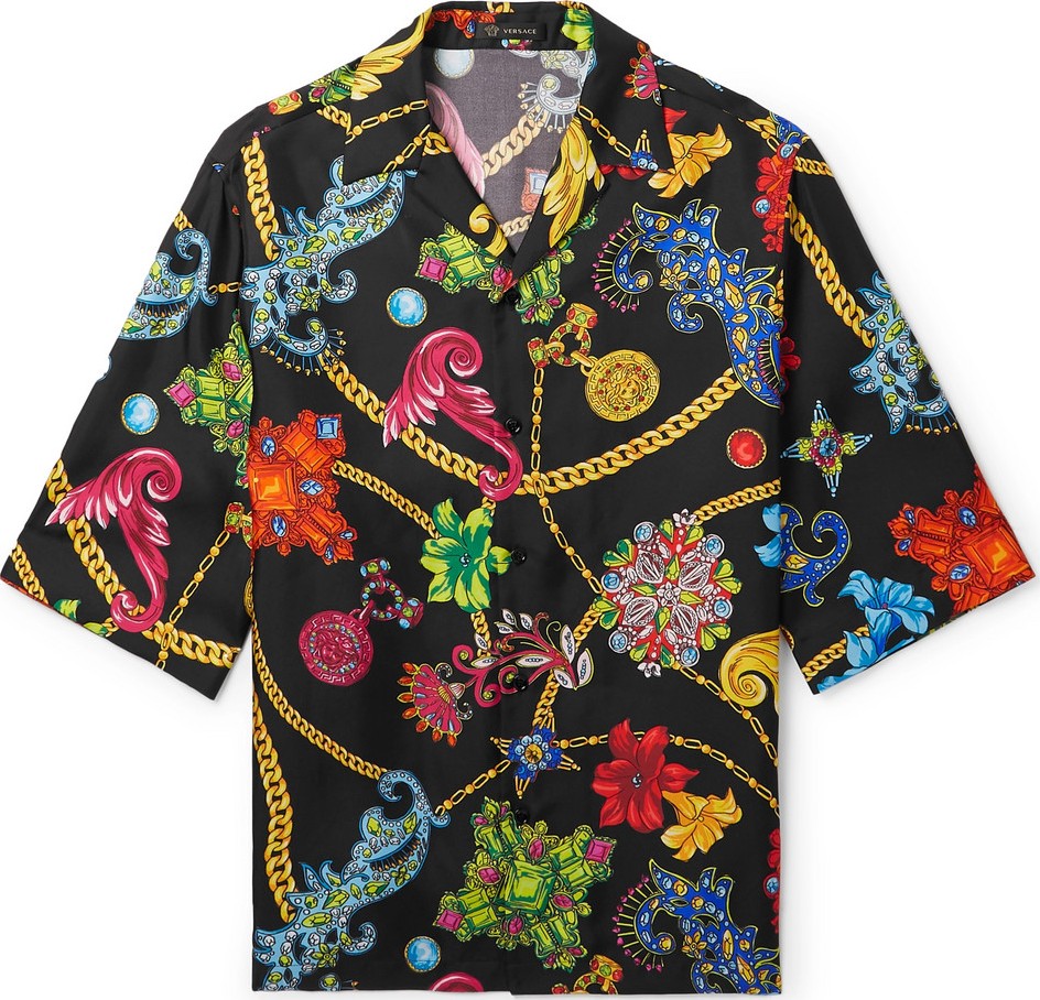 Versace Camp-Collar Printed Silk-Twill Shirt