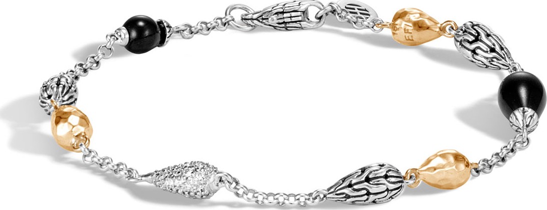John Hardy Classic Chain Droplet Bracelet w/ 18k Gold & Diamonds, Size S