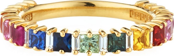 Suzanne Kalan Emily 18k Yellow Gold Rainbow Sapphire & Diamond Band Ring