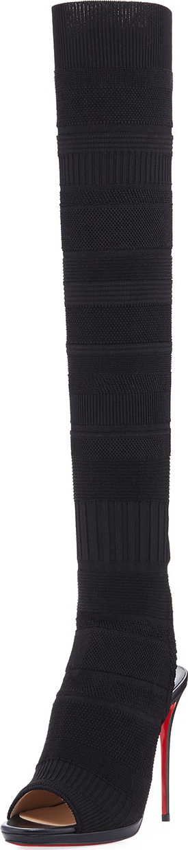 Christian Louboutin Cheminetta Open-Toe Over-The-Knee Red Sole Boot Christian Louboutin Cheminetta Open-Toe Over-The-Knee Red Sole Boot