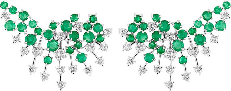 Hueb Luminus 18k White Gold Diamond & Emerald Earrings
