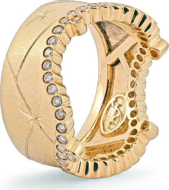 Adam Foster Fine Jewelry 18k Yellow Gold Diamond-Trim Stackable Ring, Size 7