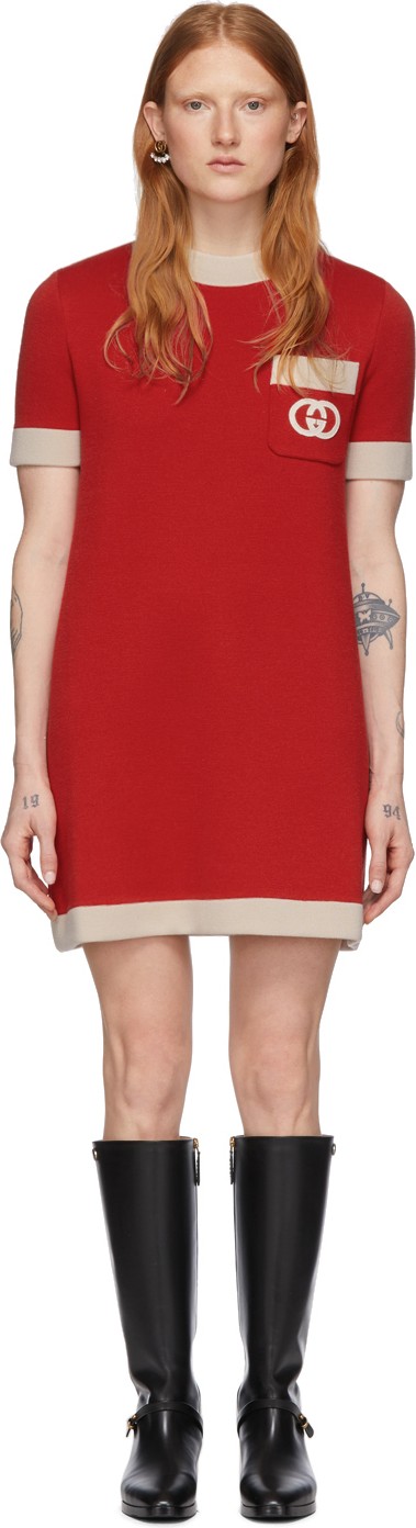 Gucci Red Wool Knit GG Dress