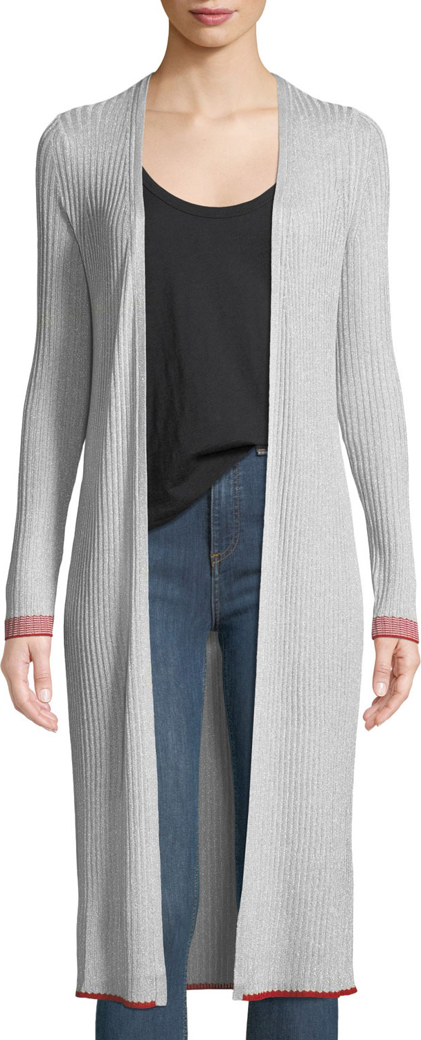 Rag & Bone Flora Long Metallic Open-Front Cardigan