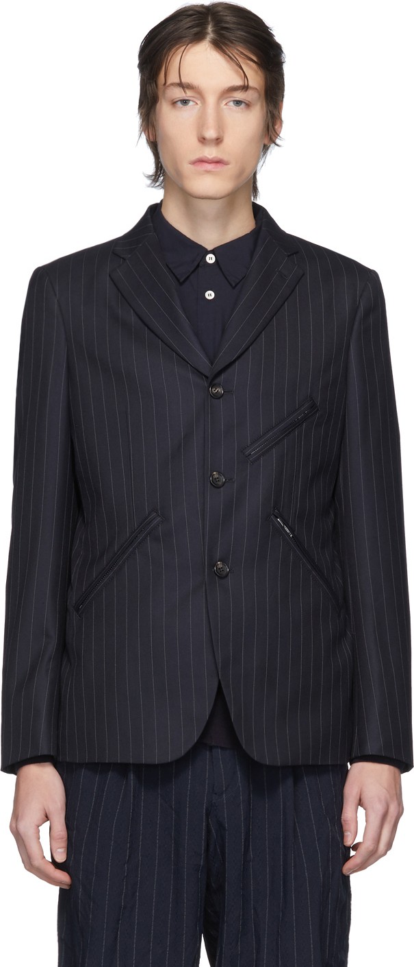 Comme des Garçons Homme Deux Navy Zip-Pin Stripe Blazer