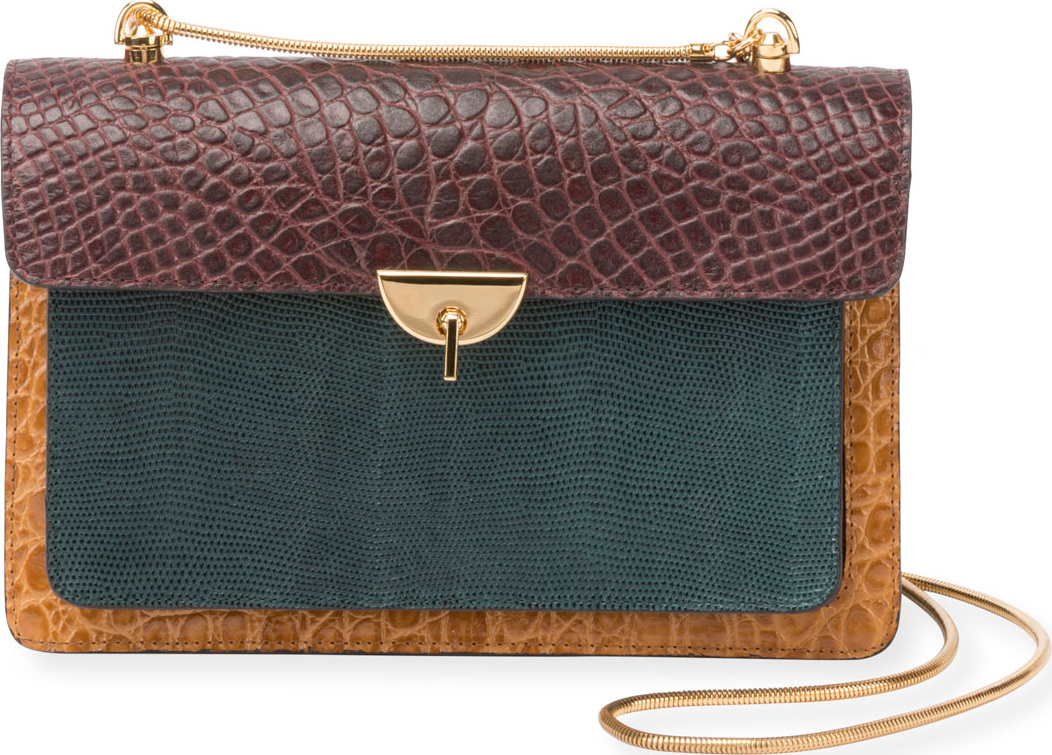 Dries Van Noten Large Pebbled Leather Colorblock Satchel Bag