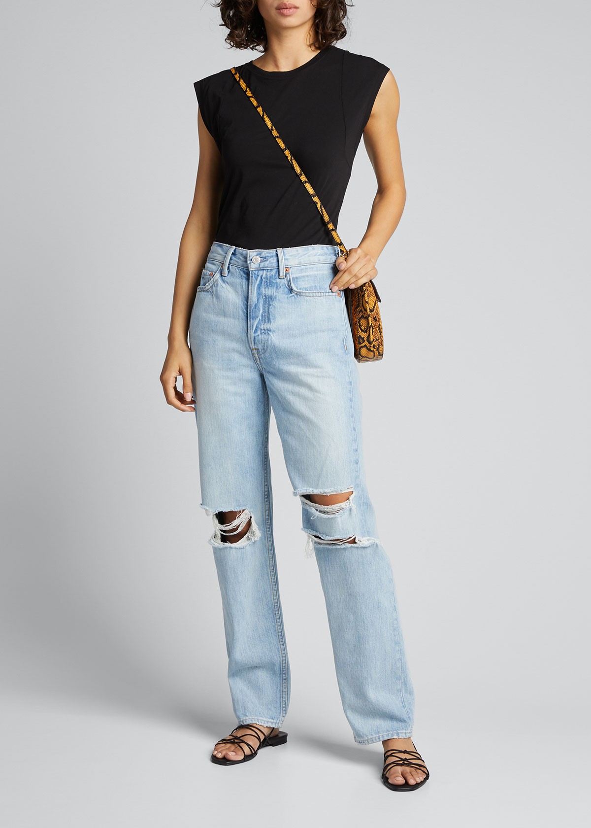 Grlfrnd Mica Distressed Straight-Leg Jeans