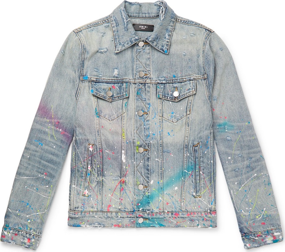 Amiri Paint-Splattered Distressed Denim Jacket