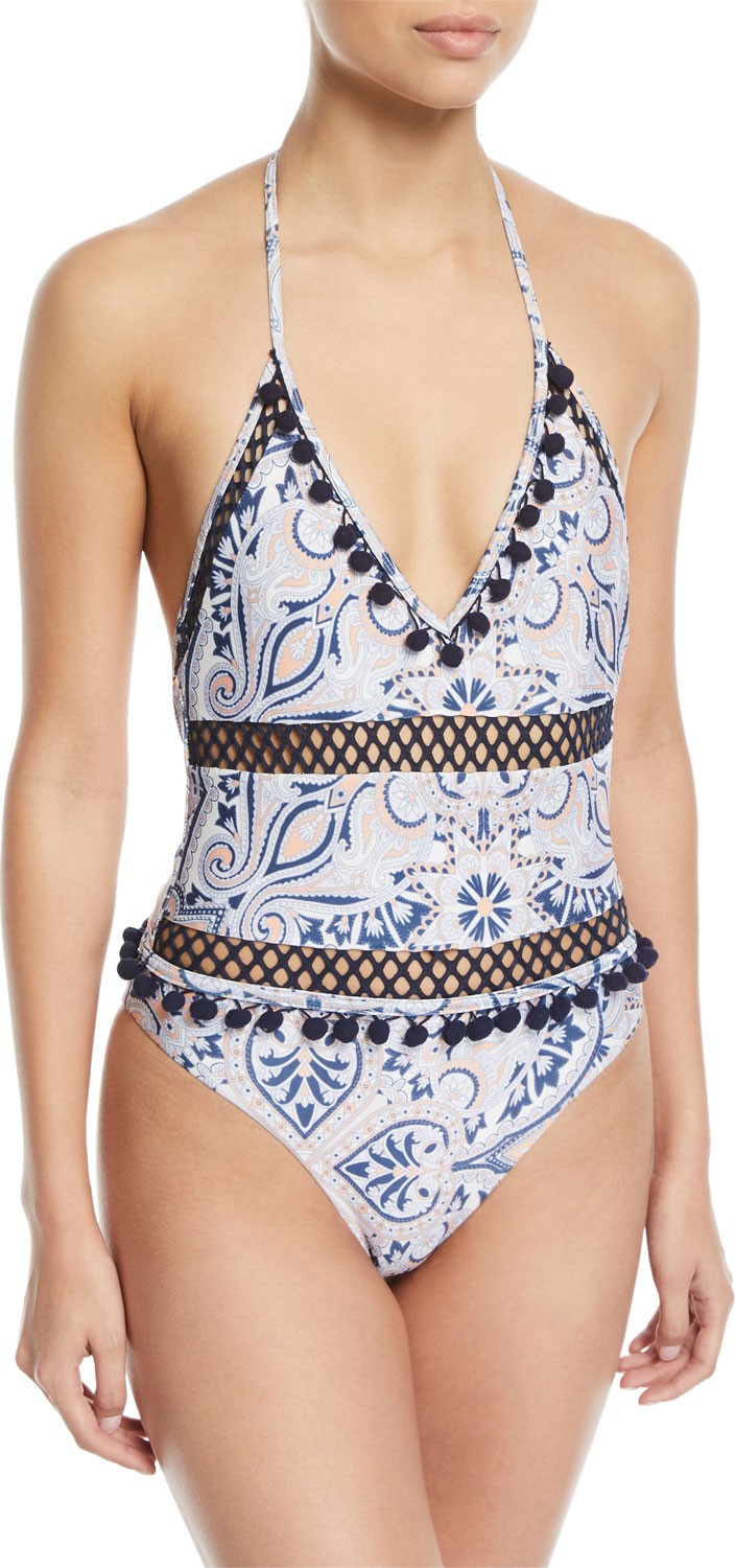 TULAROSA Ember V-Neck Paisley-Print One-Piece Swimsuit