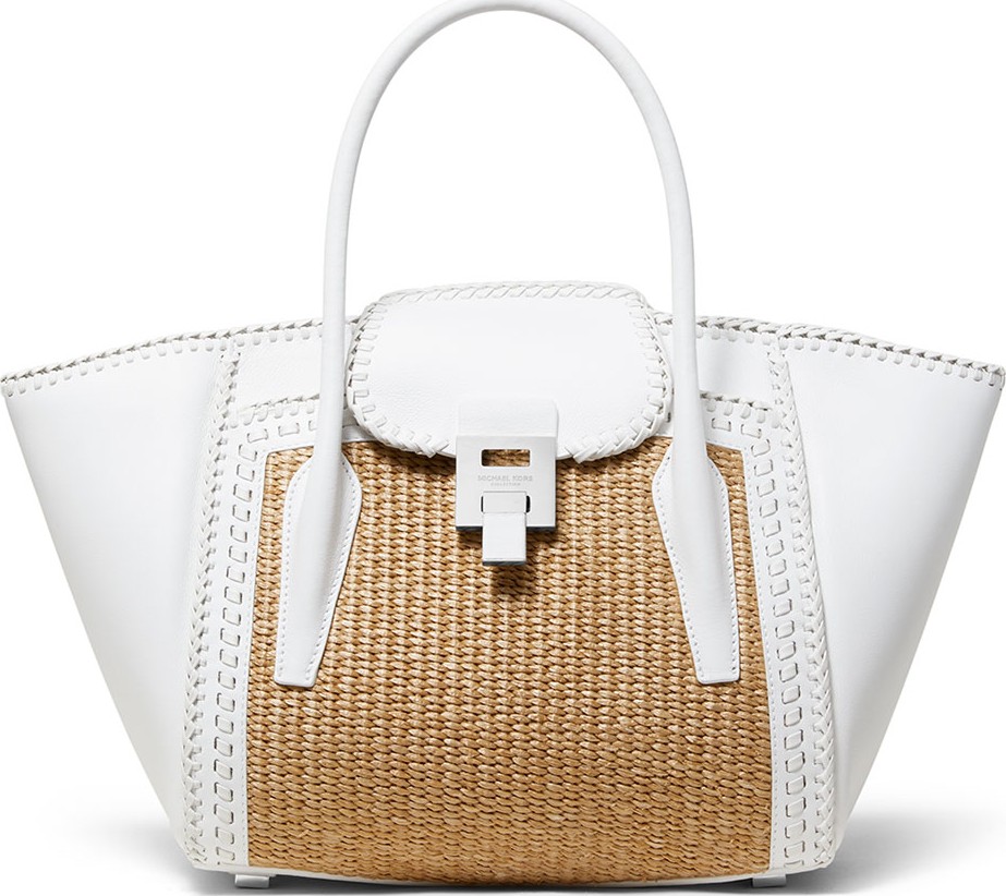 Michael Kors Straw and Leather Medium Satchel Bag