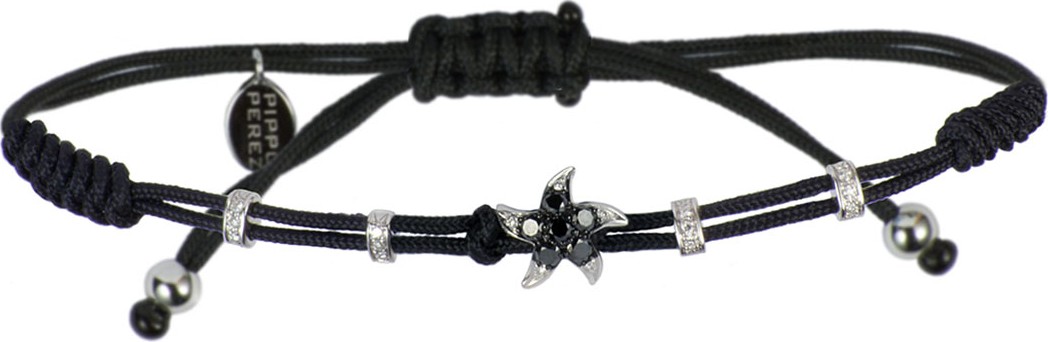 Pippo Perez 18k White Gold Black & White Diamond Star Pull-Cord Bracelet