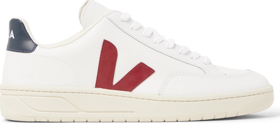 Veja V-12 Rubber-Trimmed Leather Sneakers