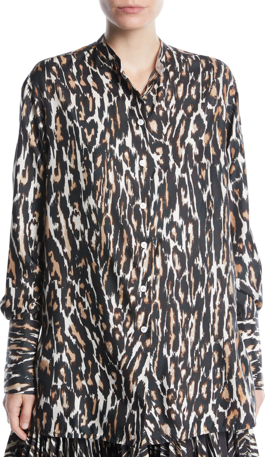 Calvin Klein 205W39NYC Long-Sleeve Button-Front Leopard-Print Silk Twill Blouse
