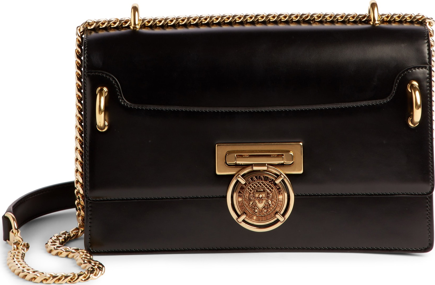 Balmain Glace Leather Box Shoulder Bag