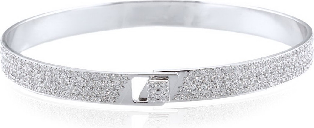 Alessa Jewelry Spectrum 18k White Gold Bangle w/ Pave Diamonds, Size 18