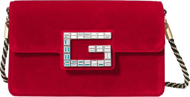 Gucci Broadway Small Velvet Shoulder Bag with Square G