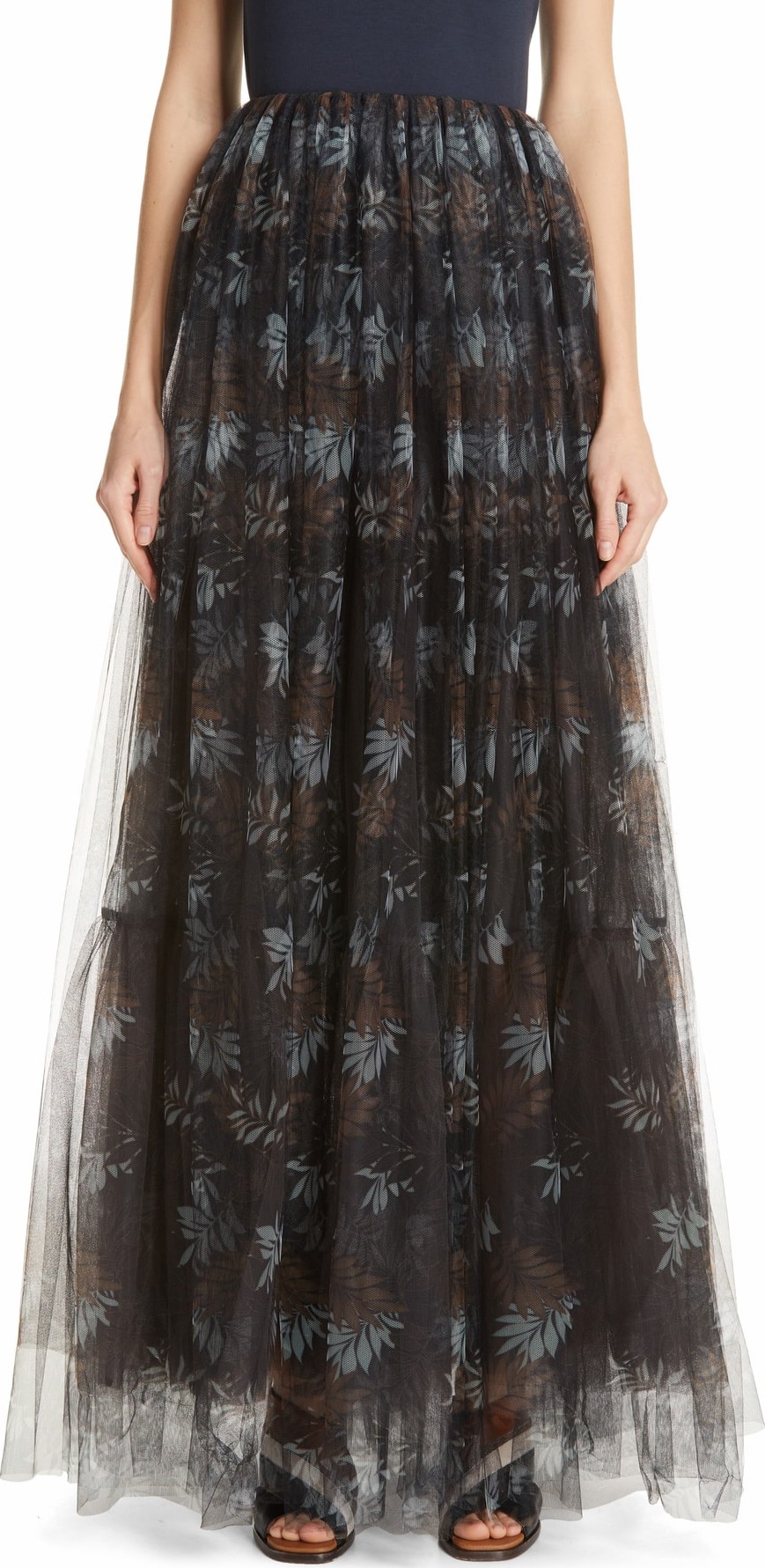 Brunello Cucinelli Floral Print Tulle Maxi Skirt