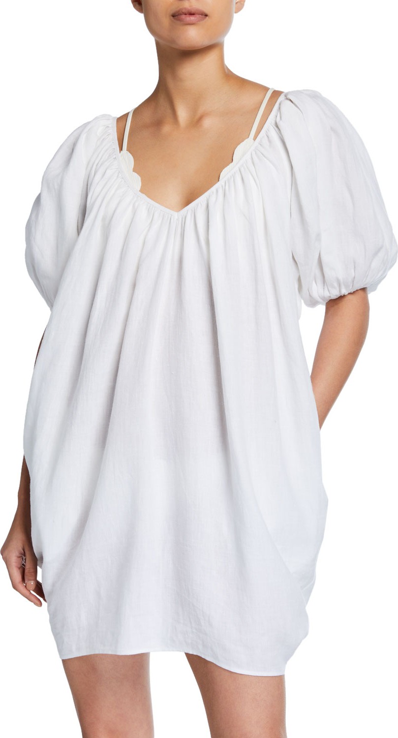 Mara Hoffman Odine V-Neck Short-Sleeve Tie-Back Shift Dress