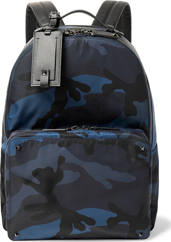Valentino Valentino Garavani Leather-Trimmed Camouflage-Print Nylon Backpack