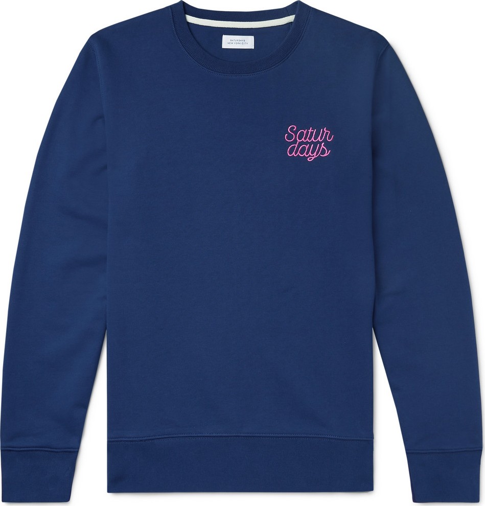 SATURDAYS NYC Bowery Logo-Embroidered Loopback Cotton-Jersey Sweatshirt