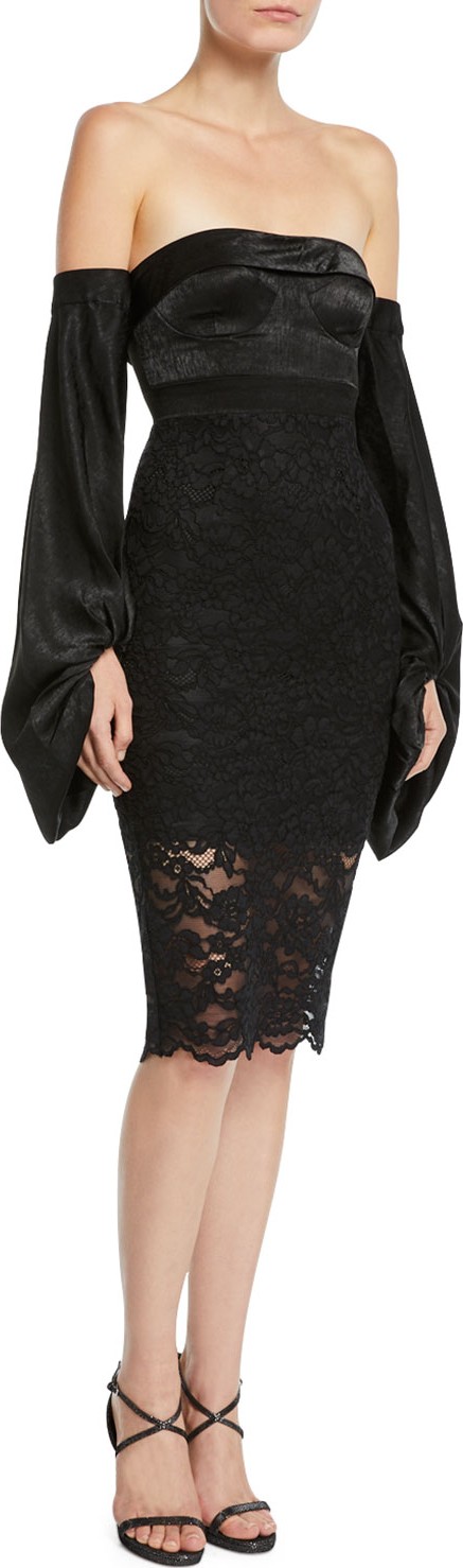 Misha Collection Constance Strapless Long-Sleeve Lace Dress