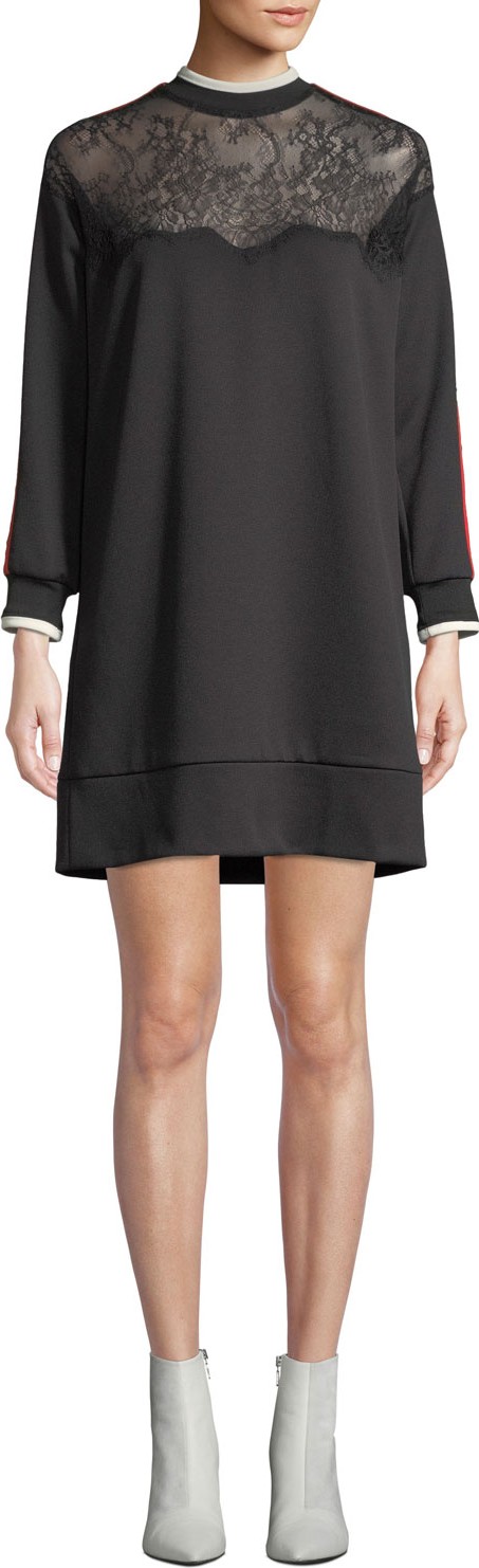 Pinko Lace Racer-Stripe Short Sweatshirt Dress
