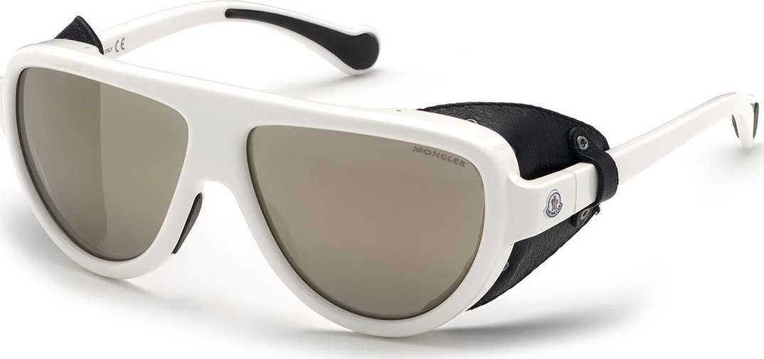 Moncler Mirrored Wrap Sunglasses w/ Leather Side Blinders