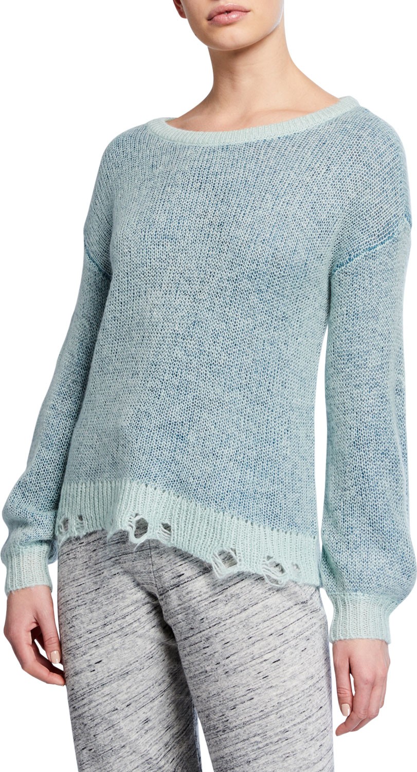 Splendid Marina Frayed Crewneck Pullover Sweater