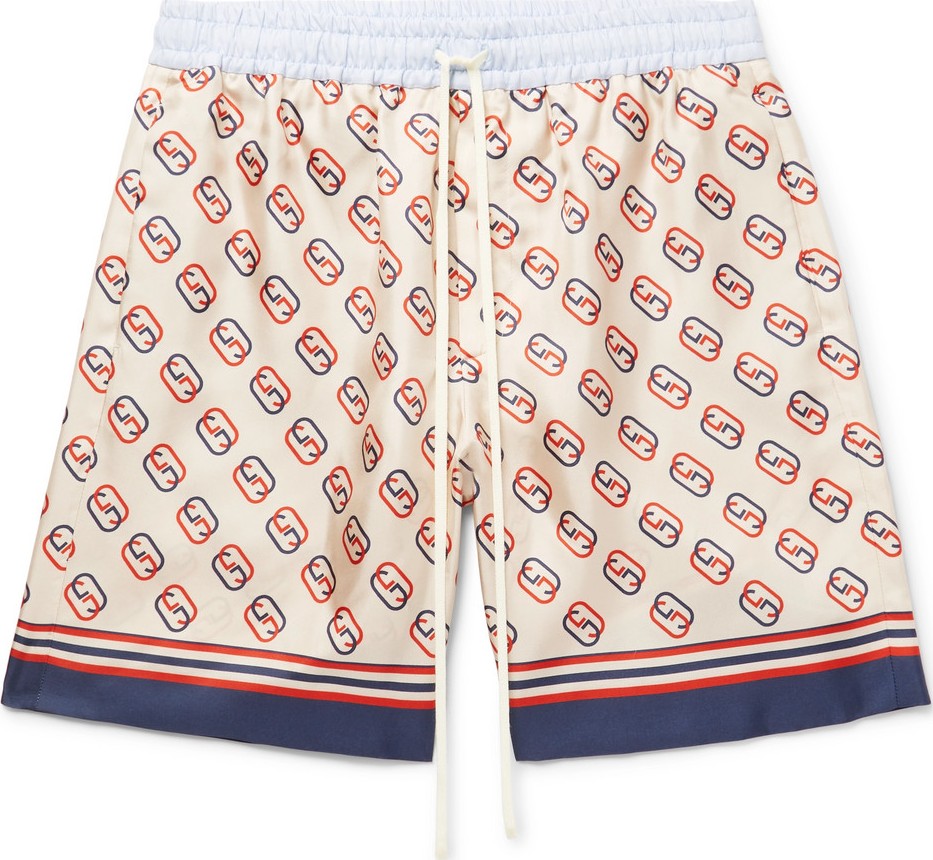 Gucci Wide-Leg Logo-Print Silk-Twill Drawstring Bermuda Shorts