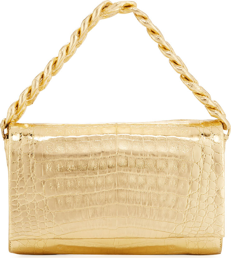 Nancy Gonzalez Convertible Metallic Crocodile Chain-Trim Flap Bag