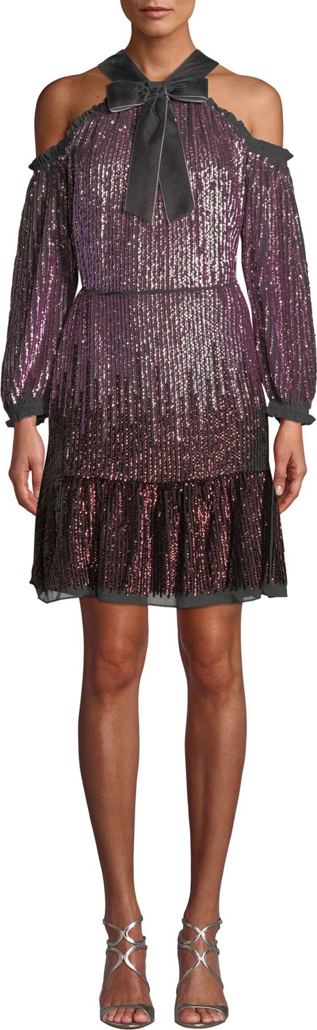 Needle & Thread Kaleidoscope Sequin Cold-Shoulder Short Dress