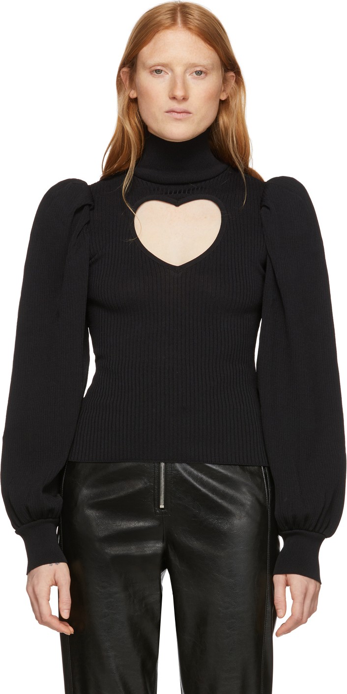 MSGM Black Heart-Shaped Opening Turtleneck