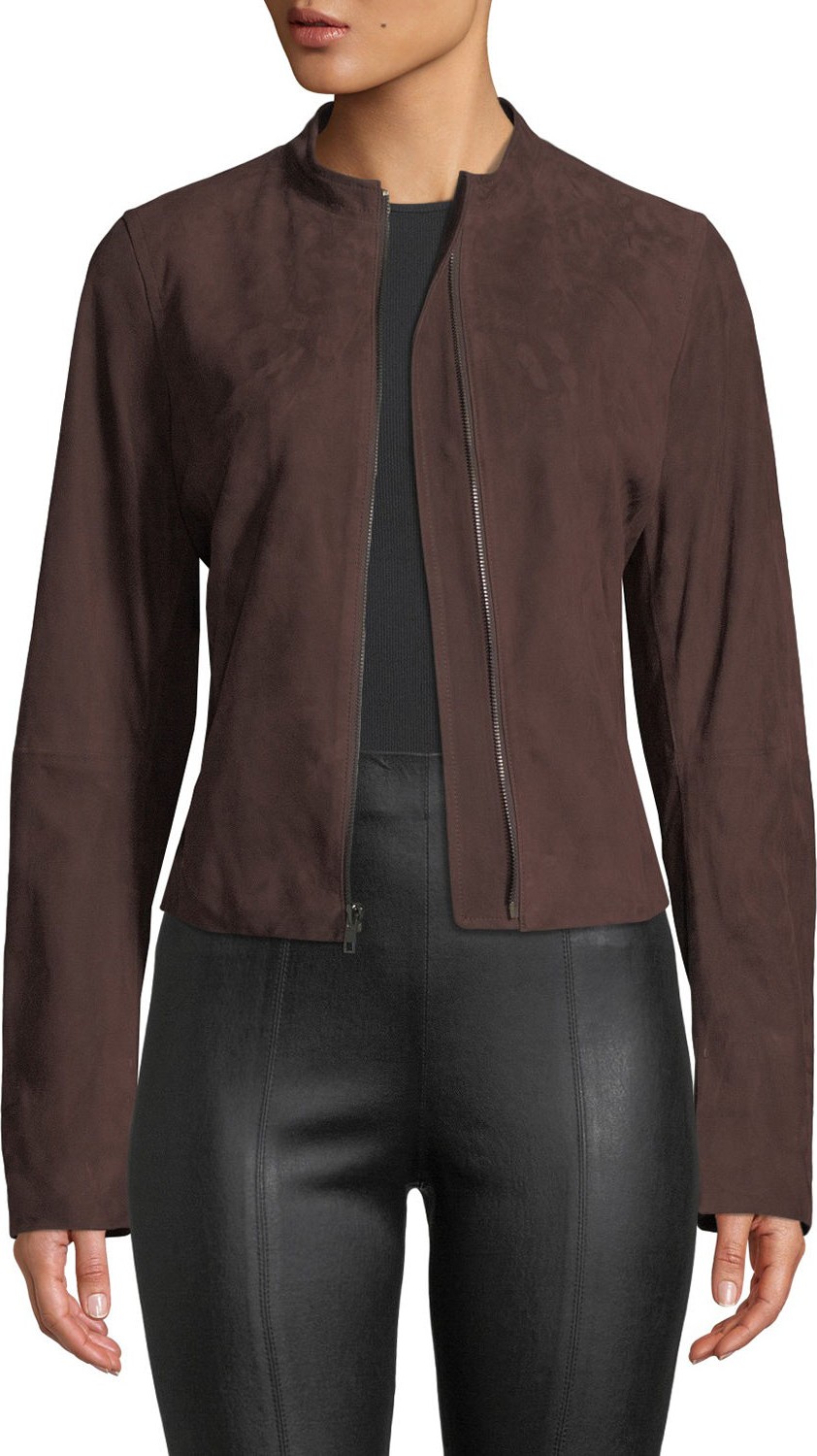 Vince Cropped Zip-Front Suede Moto Jacket