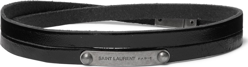 Saint Laurent Burnished Silver-Tone and Leather Wrap Bracelet