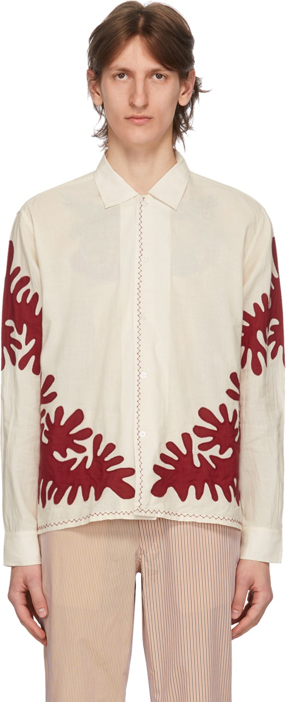 Bode White Cut-Out Appliqué Shirt
