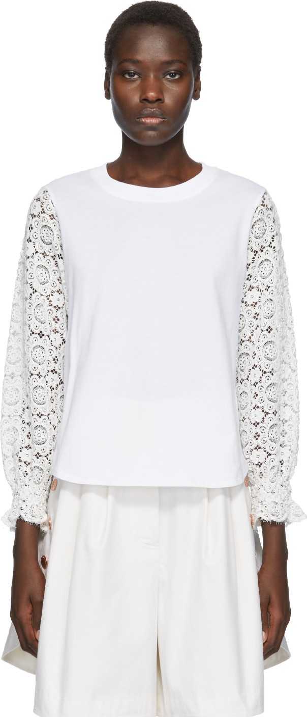 See By Chloé White Lace Sleeve T-Shirt
