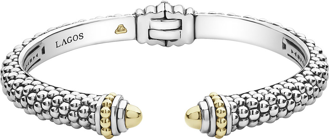 LAGOS Silver & 18k Gold Signature Caviar Cuff Bracelet
