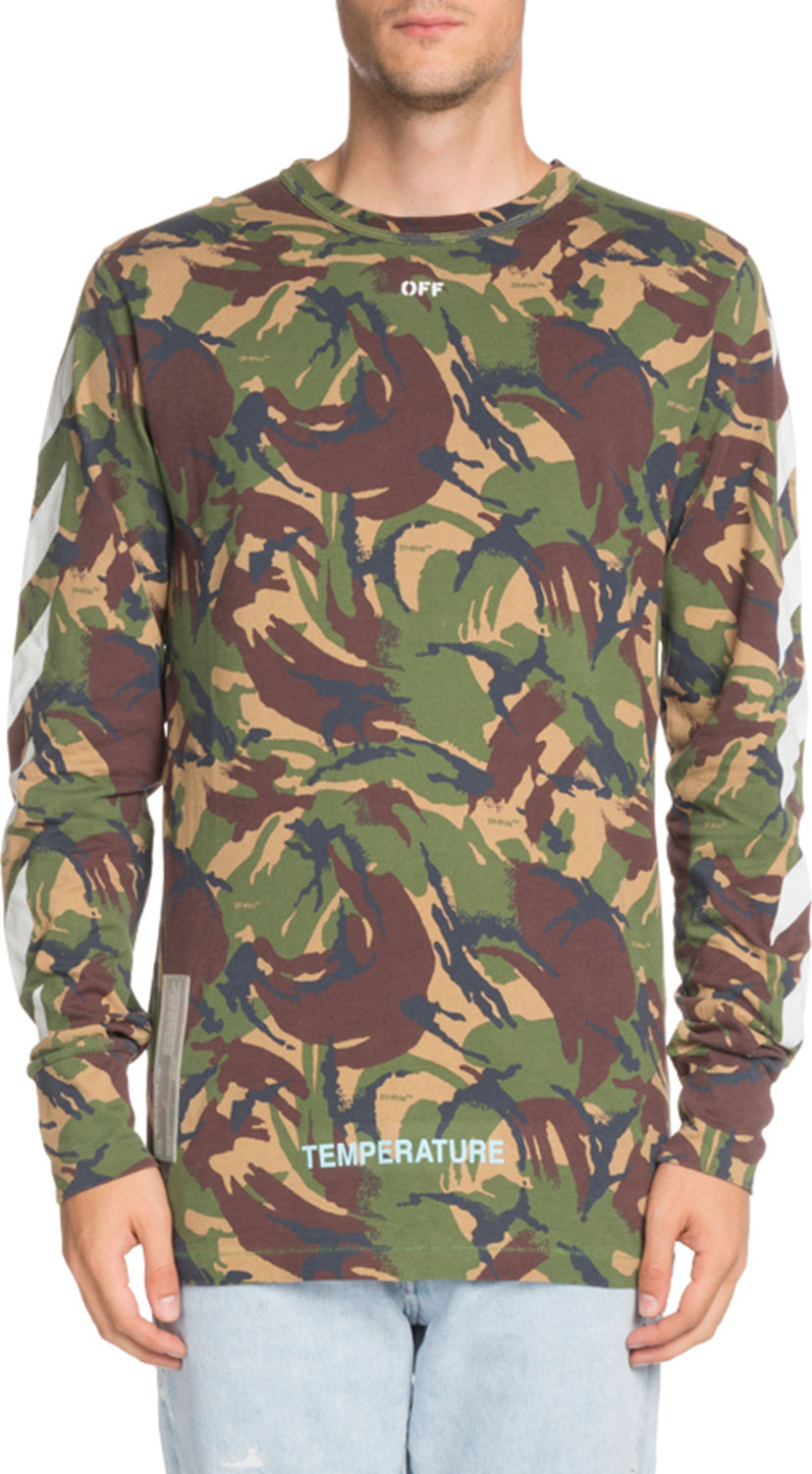 Off White Long-Sleeve Camouflage-Print T-Shirt