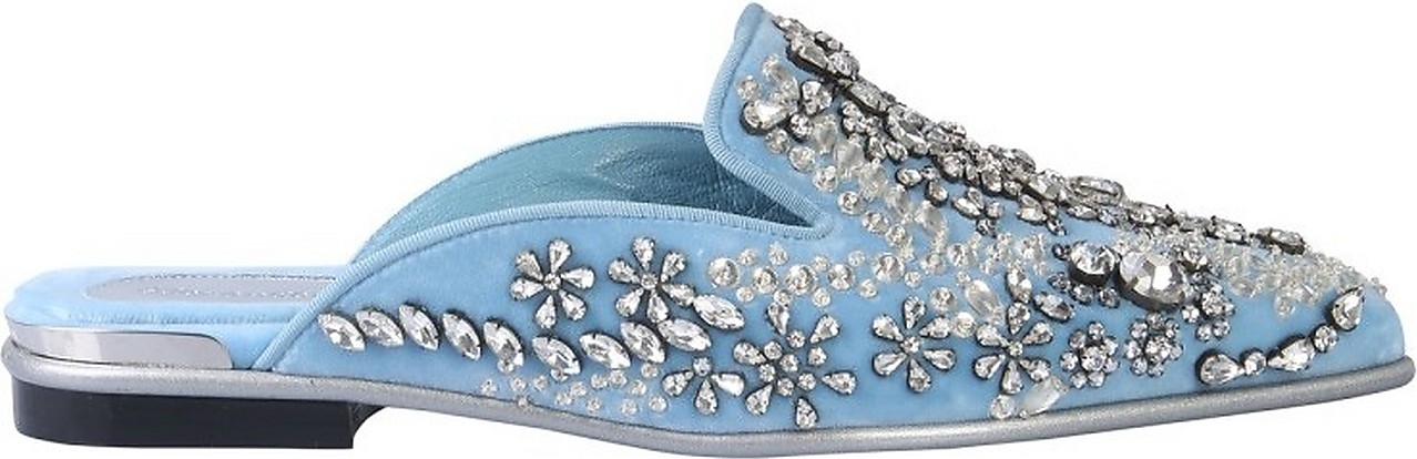 Alexander McQueen Light Blue Velvet & Crystals Mules