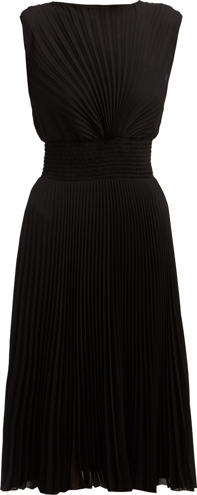 Prada Sable Sunray pleated crepe midi dress