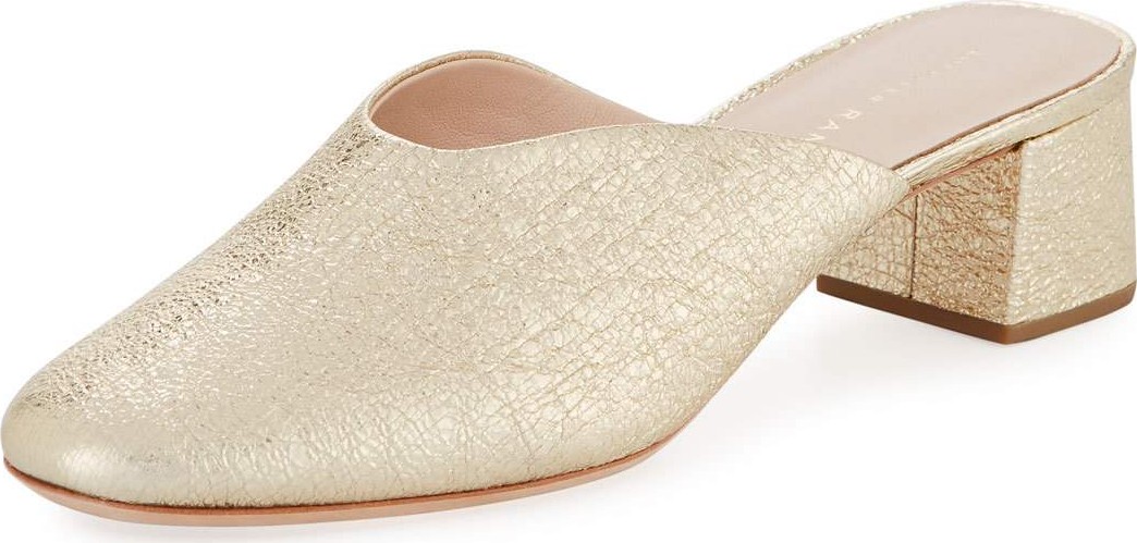 Loeffler Randall Lulu Metallic Leather Block-Heel Mule Slide