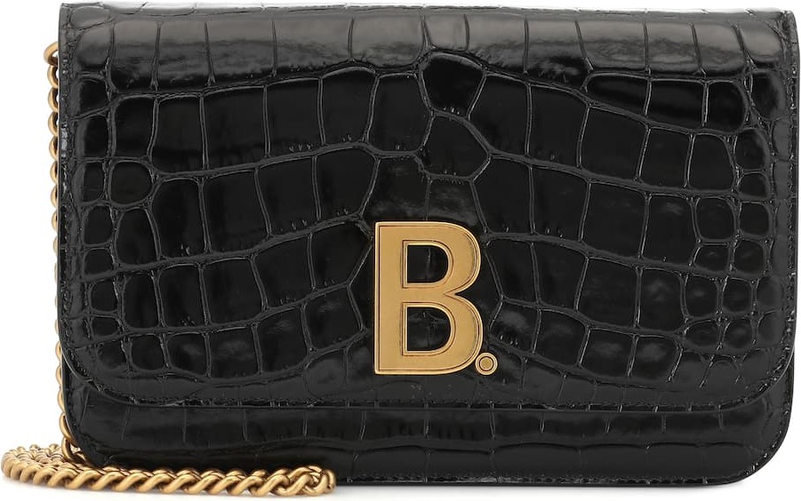 Balenciaga B croc-effect leather shoulder bag