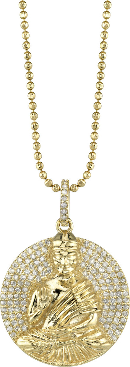 Sheryl Lowe 14k Gold Buddha Pendant Necklace w/ Diamonds