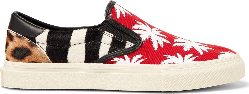 Amiri Leather-Trimmed Panelled Calf Hair and Canvas Slip-On Sneakers