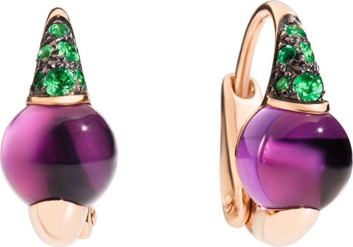 Pomellato 18k M'ama Non M'ama Huggie Earrings w/ Amethyst & Tsavorite