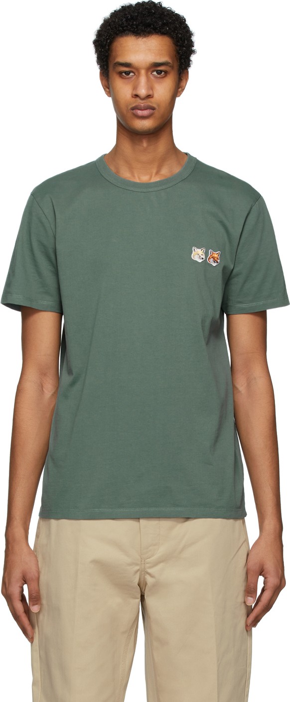 Maison Kitsune Green Double Fox Head Polo