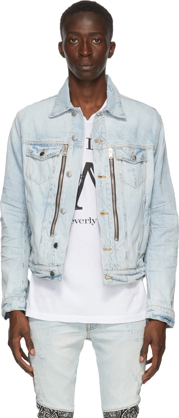 Amiri Blue Denim Bandana MX2 Trucker Jacket